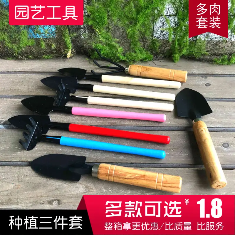Wholesale garden planting flowers and succulent garden planting tools suit small shovel iron rake gardening three-piece set