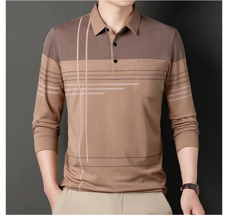 Men Maroon Striped Polo Shirt Long Sleeve 2024 — feature 10