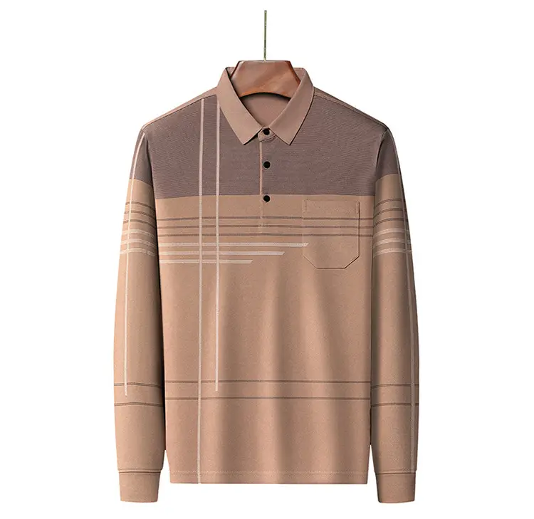 Men Maroon Striped Polo Shirt Long Sleeve 2024 — feature 13