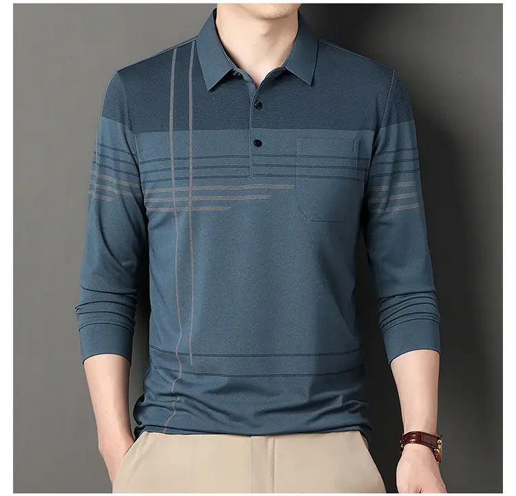 Men Maroon Striped Polo Shirt Long Sleeve 2024 — feature 15