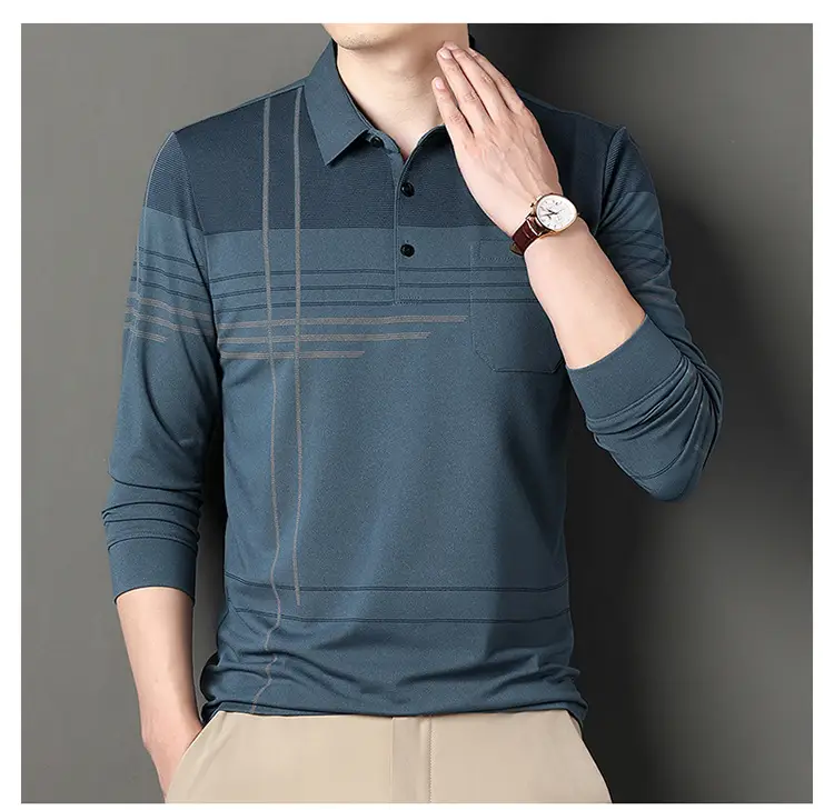 Men Maroon Striped Polo Shirt Long Sleeve 2024 — feature 16