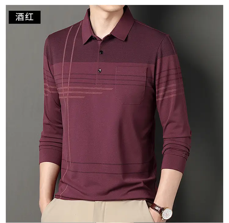 Men Maroon Striped Polo Shirt Long Sleeve 2024 — feature 18