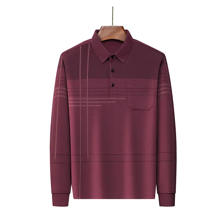 Men Maroon Striped Polo Shirt Long Sleeve 2024 — feature 21