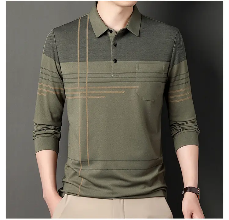 Men Maroon Striped Polo Shirt Long Sleeve 2024 — feature 23