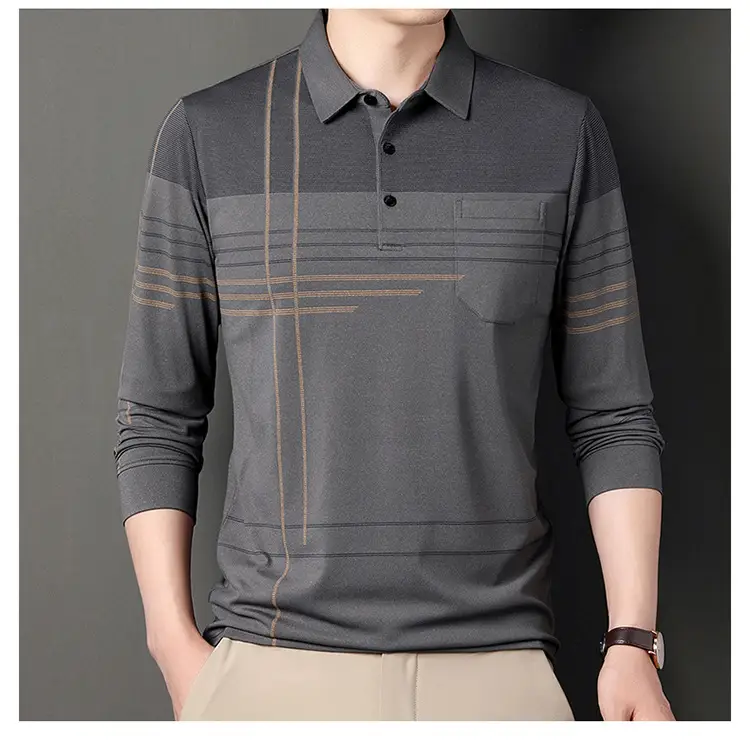 Men Maroon Striped Polo Shirt Long Sleeve 2024 — feature 28