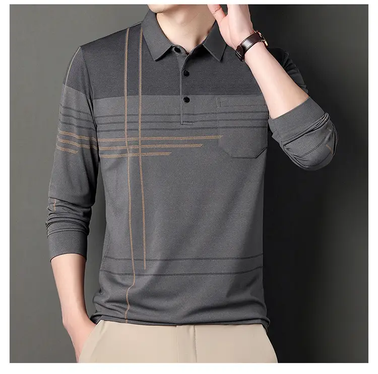 Men Maroon Striped Polo Shirt Long Sleeve 2024 — feature 29