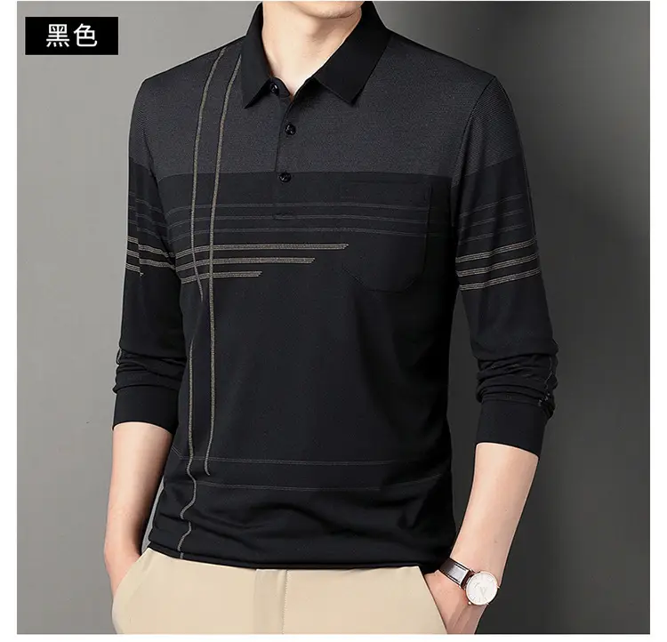 Men Maroon Striped Polo Shirt Long Sleeve 2024 — feature 31