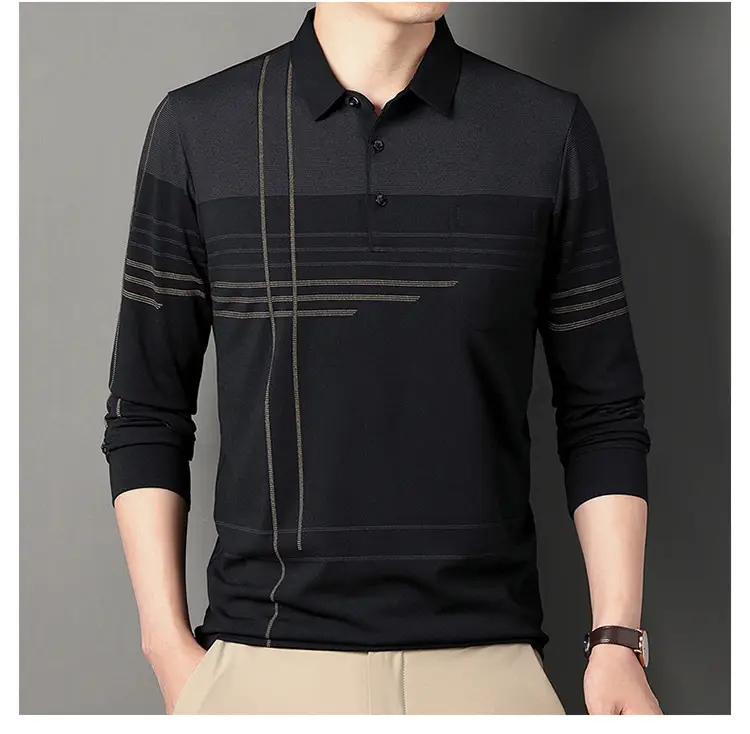 Men Maroon Striped Polo Shirt Long Sleeve 2024 — feature 32