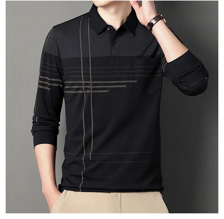 Men Maroon Striped Polo Shirt Long Sleeve 2024 — feature 33