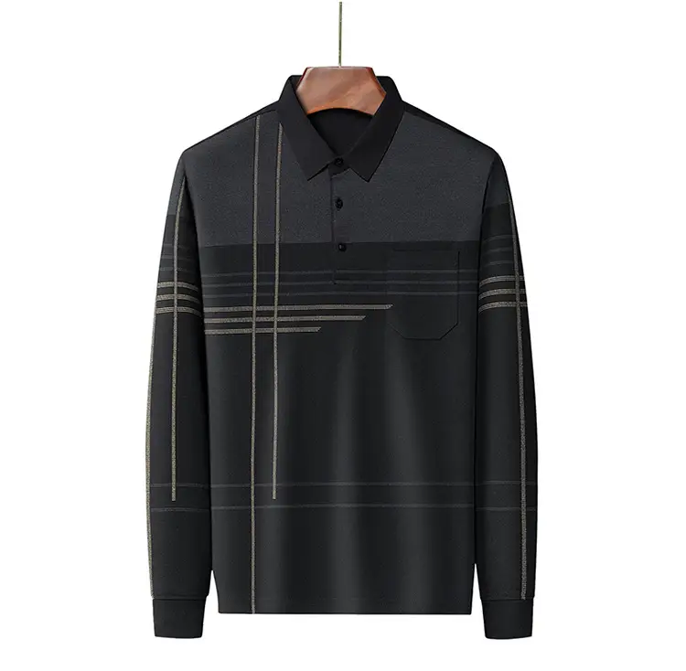 Men Maroon Striped Polo Shirt Long Sleeve 2024 — feature 34