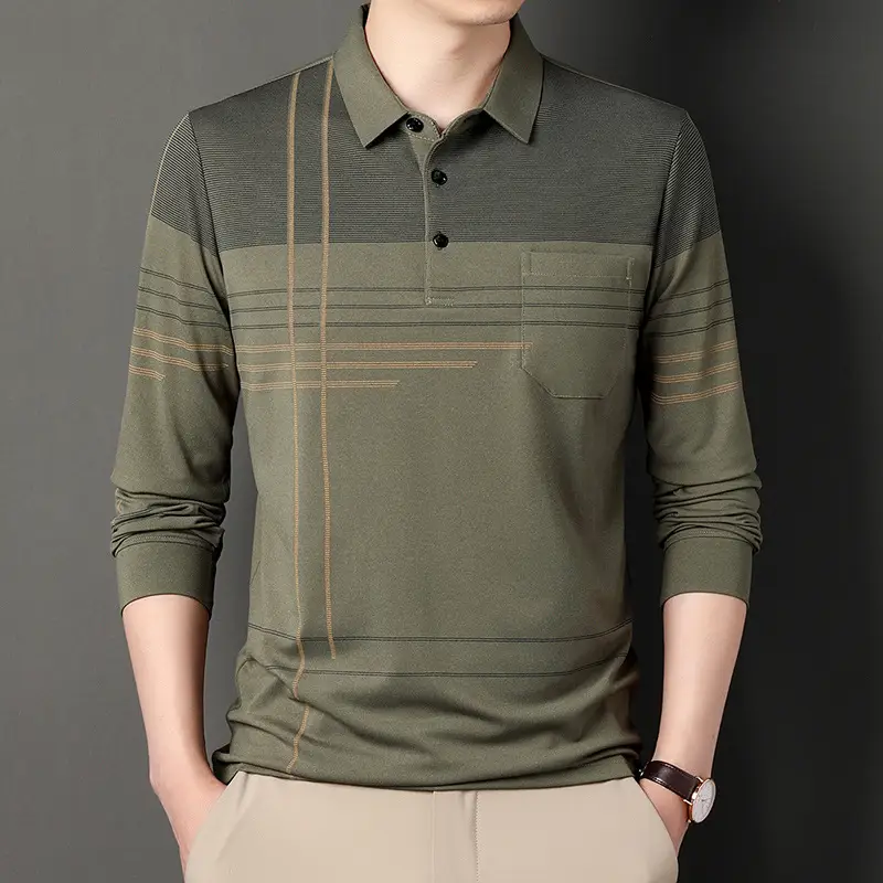 Men Maroon Striped Polo Shirt Long Sleeve 2024