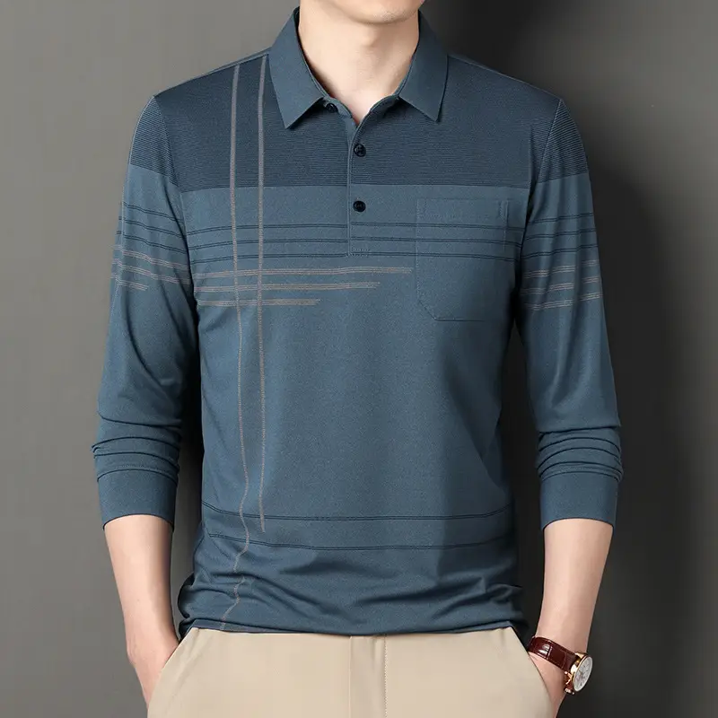 Men Maroon Striped Polo Shirt Long Sleeve 2024