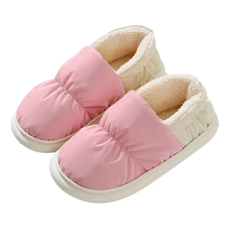 New down cloth cotton slippers for women winter couple Fashion Home waterproof thick bottom outer wear warm slippers for men - Image 10