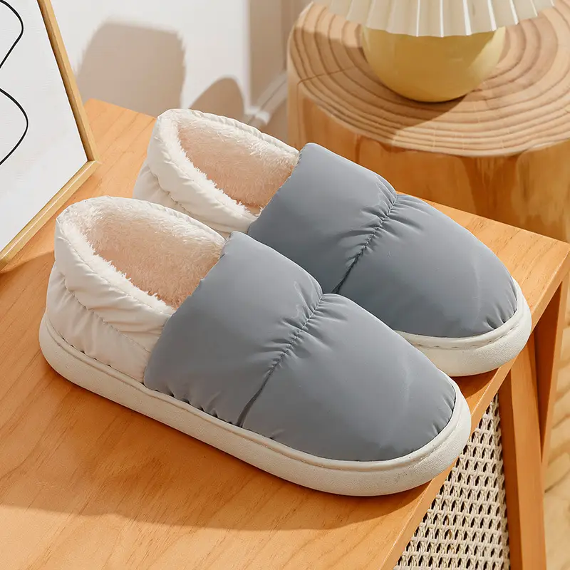 New down cloth cotton slippers for women winter couple Fashion Home waterproof thick bottom outer wear warm slippers for men - Image 4
