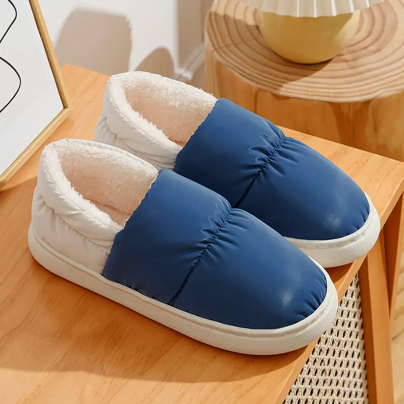 New down cloth cotton slippers for women winter couple Fashion Home waterproof thick bottom outer wear warm slippers for men - Image 5