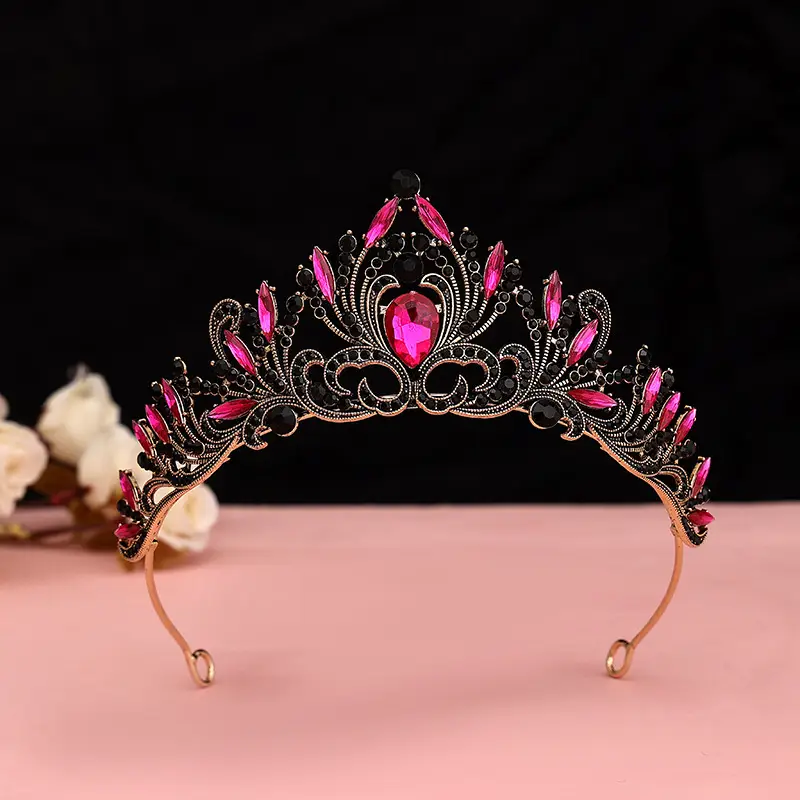 Baroque Crown Wedding Headdress with Purple Crystal - Image 3