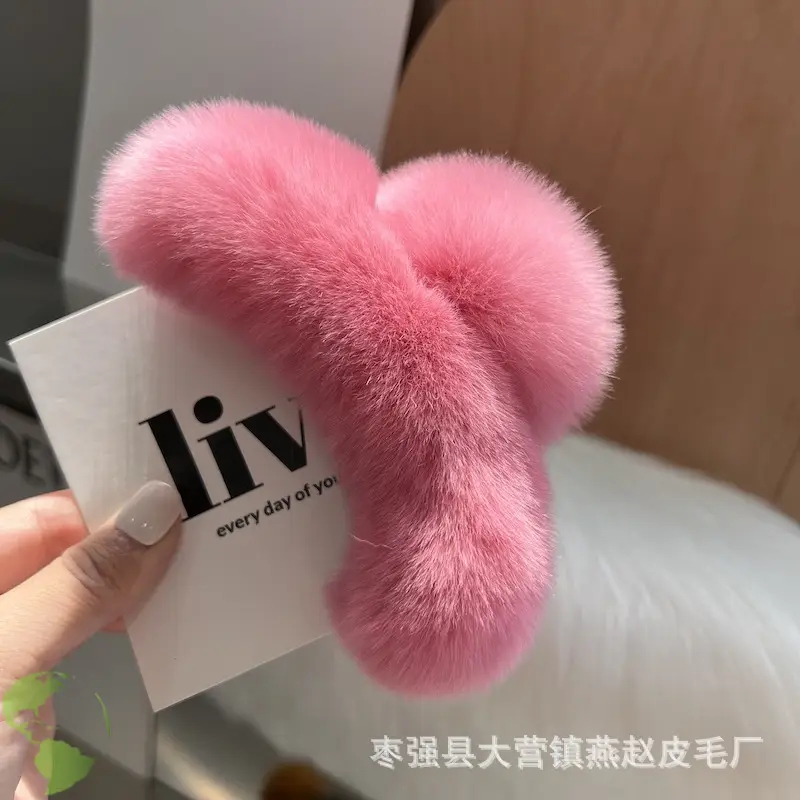 Women Furry Plush Hairpin Clip Blue — feature 21