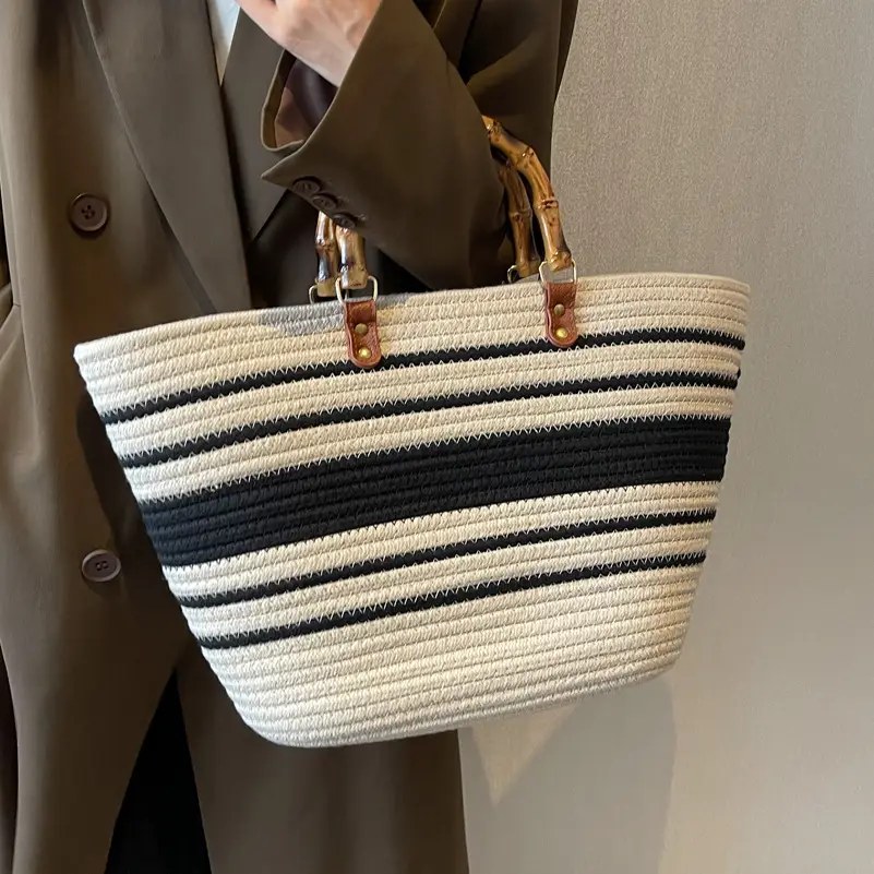 Korean Style Bamboo Woven Women's Tote Bag Large Capacity