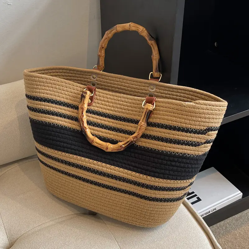 Korean Style Bamboo Woven Women's Tote Bag Large Capacity