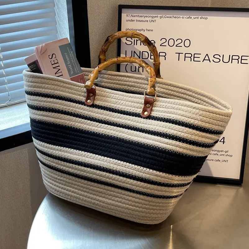 Korean Style Bamboo Woven Women's Tote Bag Large Capacity