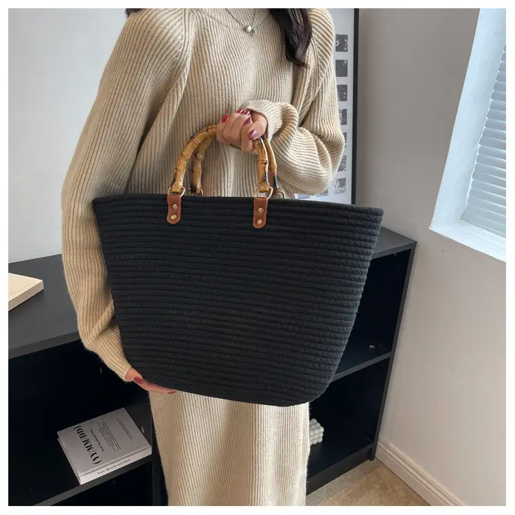 Korean Style Bamboo Woven Women's Tote Bag Large Capacity — feature 14