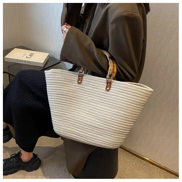 Korean Style Bamboo Woven Women's Tote Bag Large Capacity — feature 15