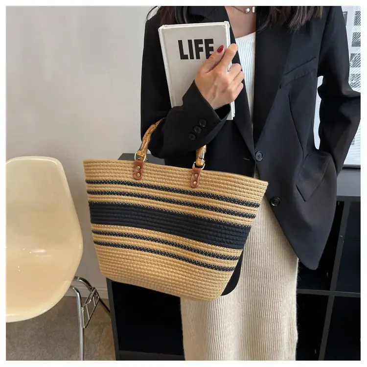 Korean Style Bamboo Woven Women's Tote Bag Large Capacity — feature 20