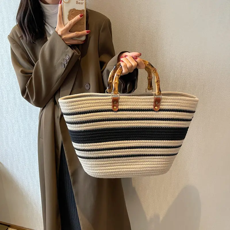 Korean Style Bamboo Woven Women's Tote Bag Large Capacity
