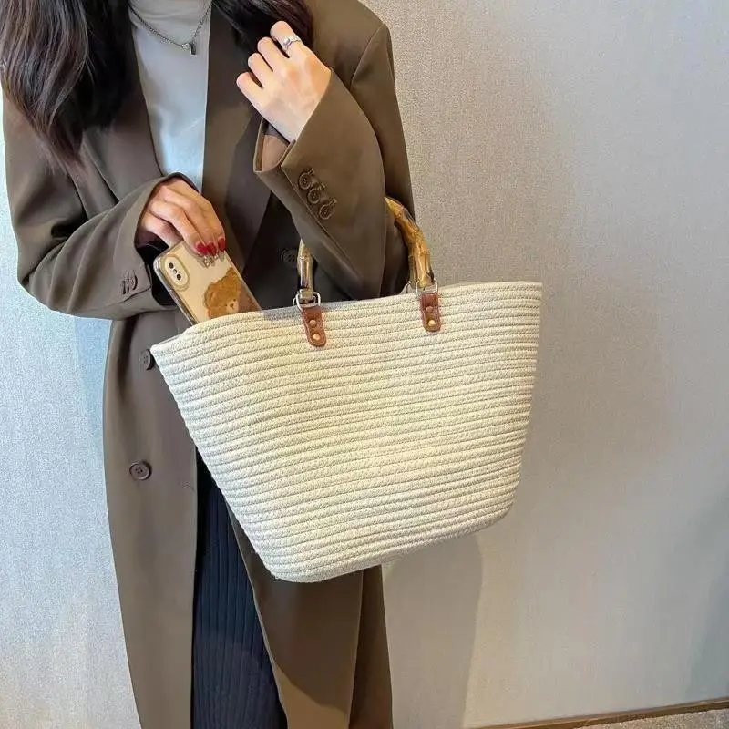Korean Style Bamboo Woven Women's Tote Bag Large Capacity