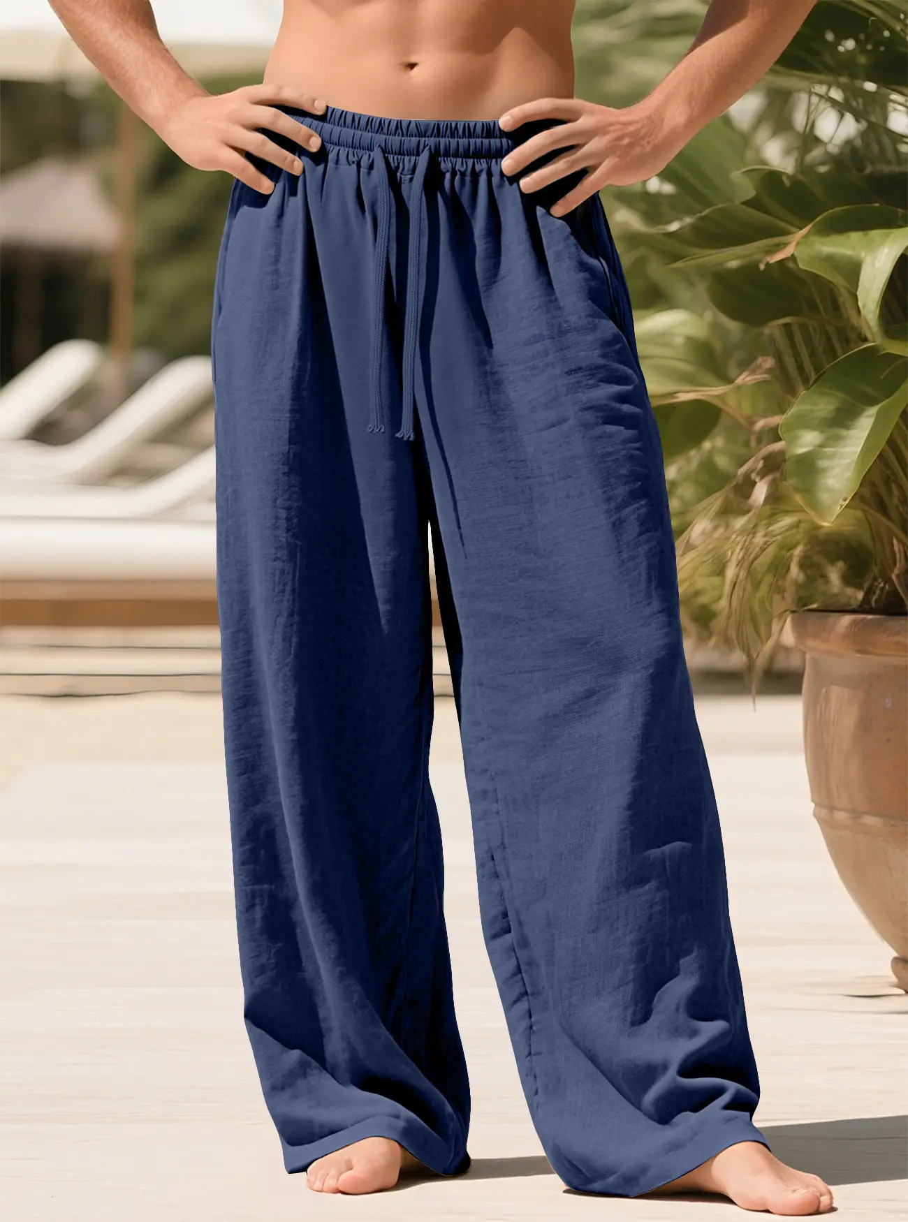 Men Wide Leg Pants Cotton Linen Spring Summer Loose Sweatpants — feature 10