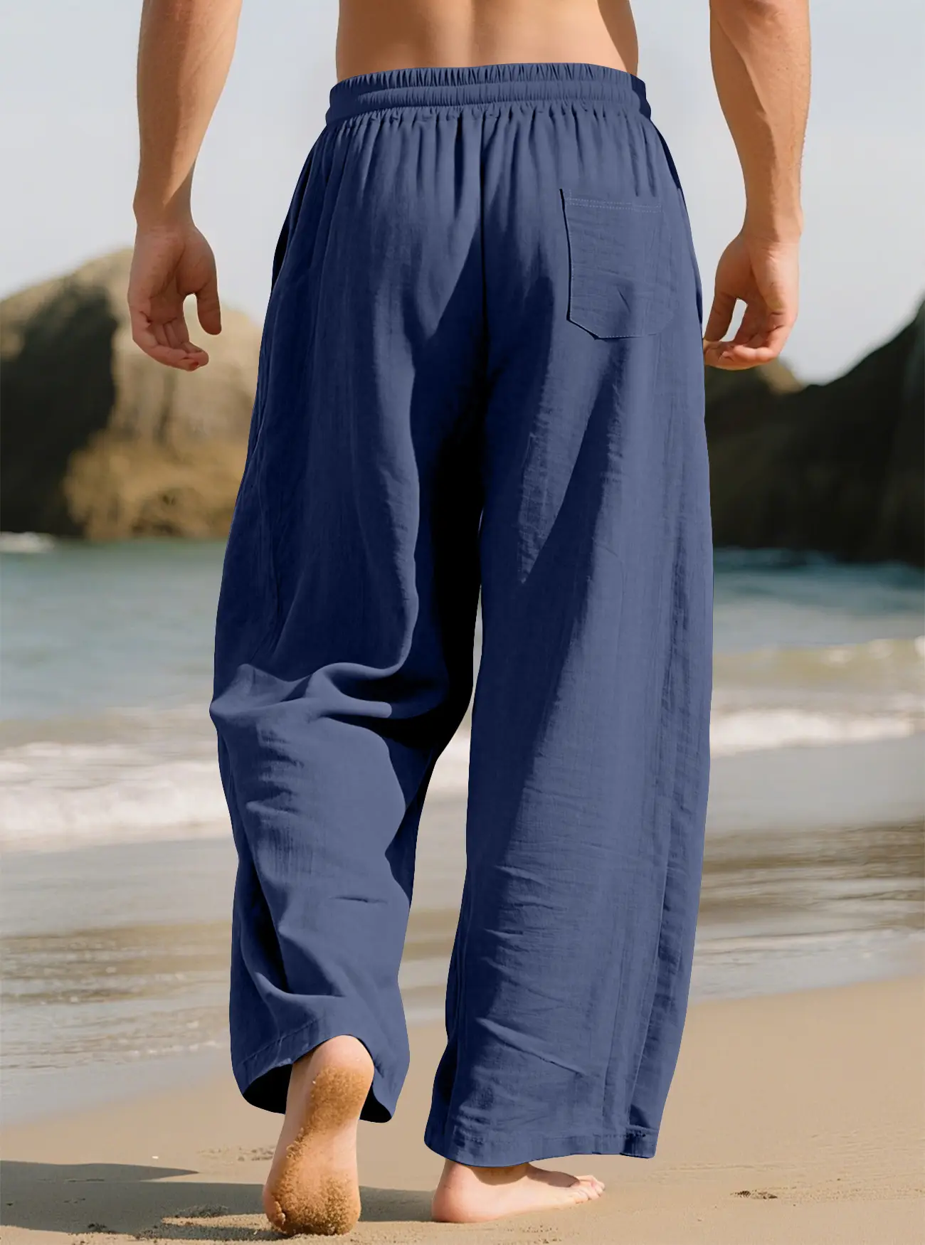 Men Wide Leg Pants Cotton Linen Spring Summer Loose Sweatpants — feature 11