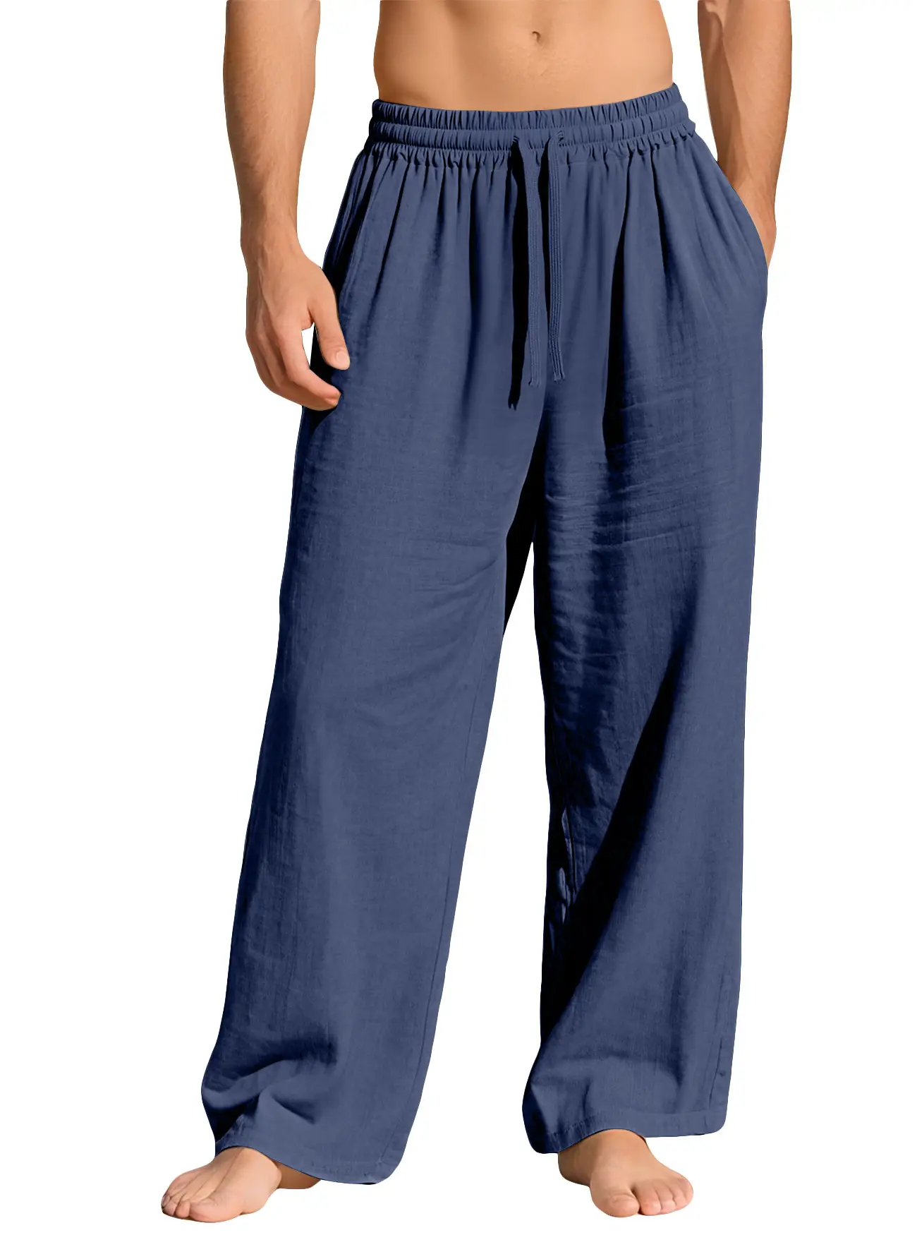 Men Wide Leg Pants Cotton Linen Spring Summer Loose Sweatpants — feature 12