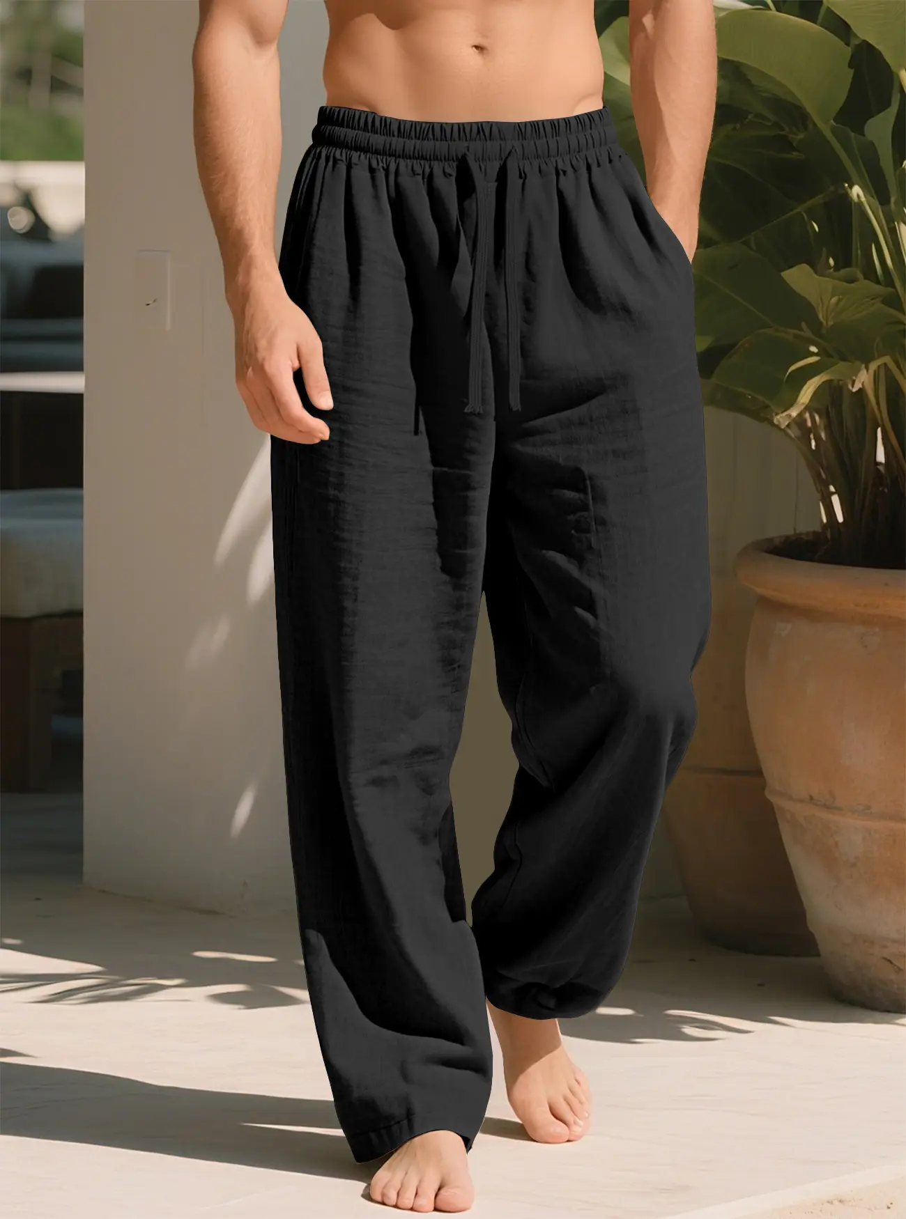 Men Wide Leg Pants Cotton Linen Spring Summer Loose Sweatpants — feature 13