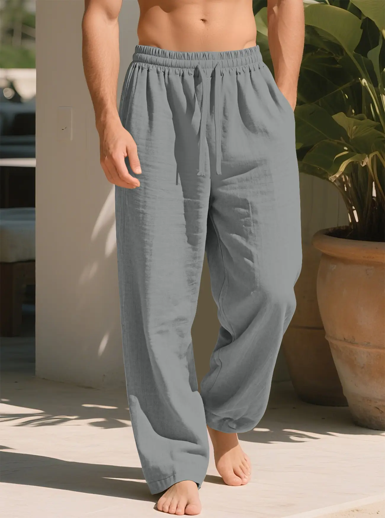 Men Wide Leg Pants Cotton Linen Spring Summer Loose Sweatpants — feature 16
