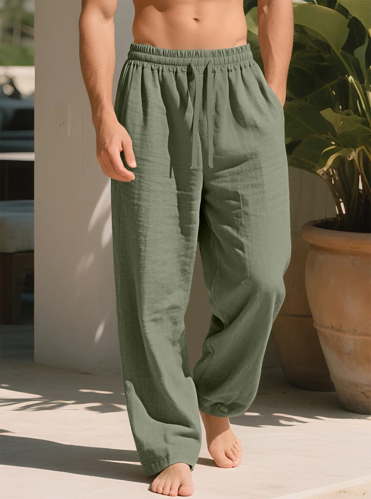 Men Wide Leg Pants Cotton Linen Spring Summer Loose Sweatpants — feature 17