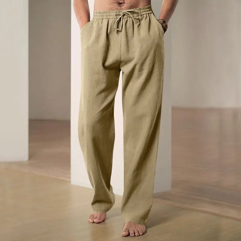 Men Wide Leg Pants Cotton Linen Spring Summer Loose Sweatpants - Image 4