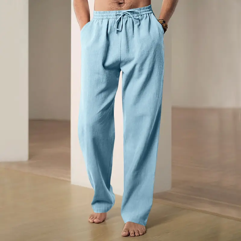 Men Wide Leg Pants Cotton Linen Spring Summer Loose Sweatpants - Image 5