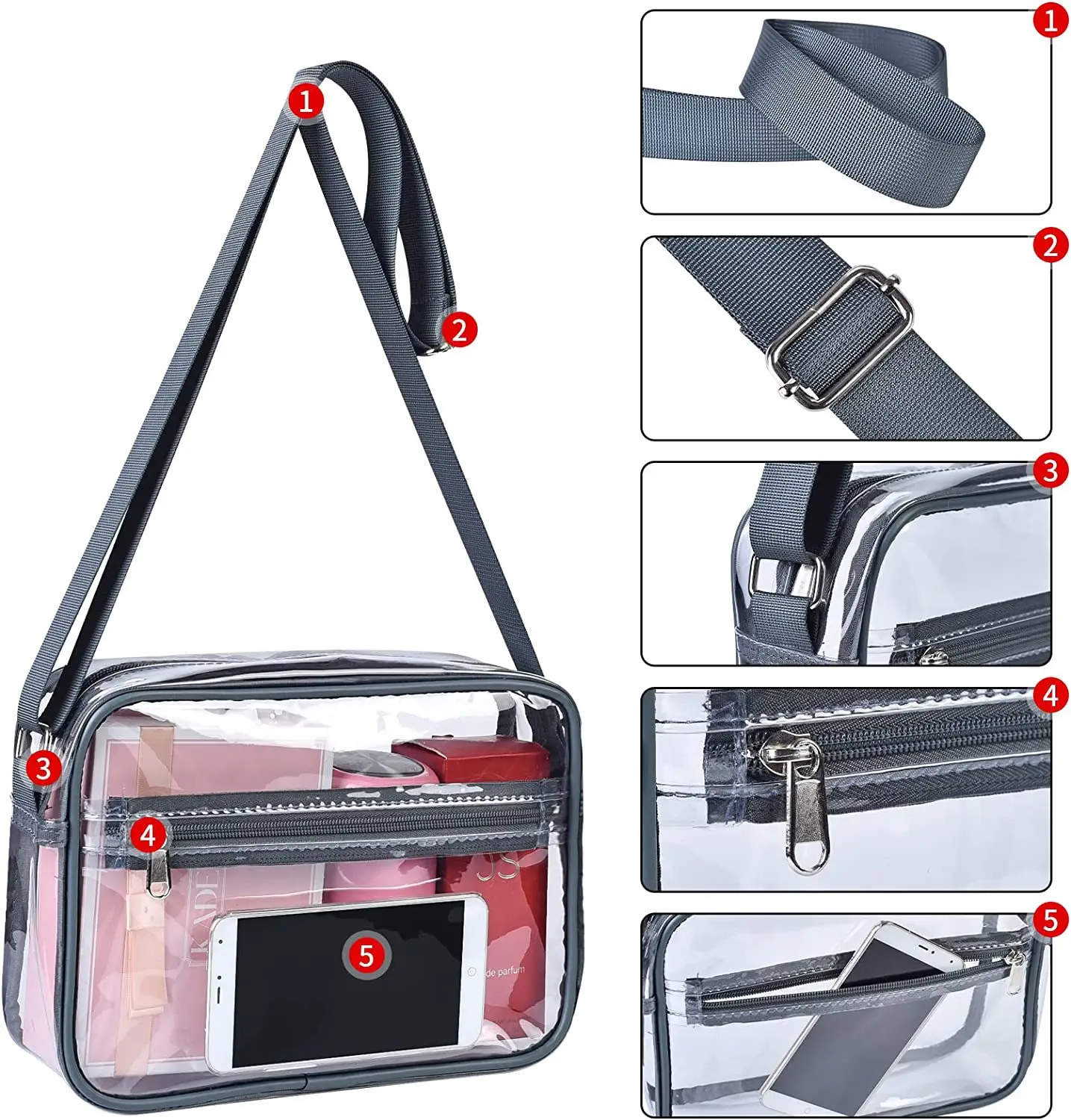 Clear PVC Shoulder Bag for Men Women Waterproof Storage — feature 33
