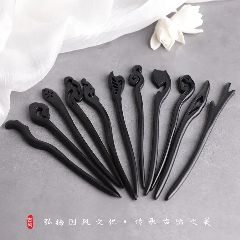 Wooden Hairpin with Cherry Embroidery for Women