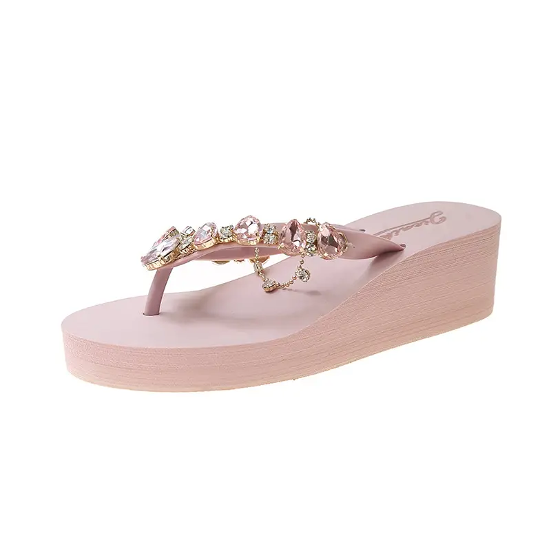 2024 Rhinestone Flip Flops Women's Green Platform Wedge