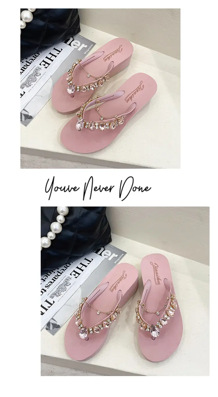 2024 Rhinestone Flip Flops Women's Green Platform Wedge — feature 13