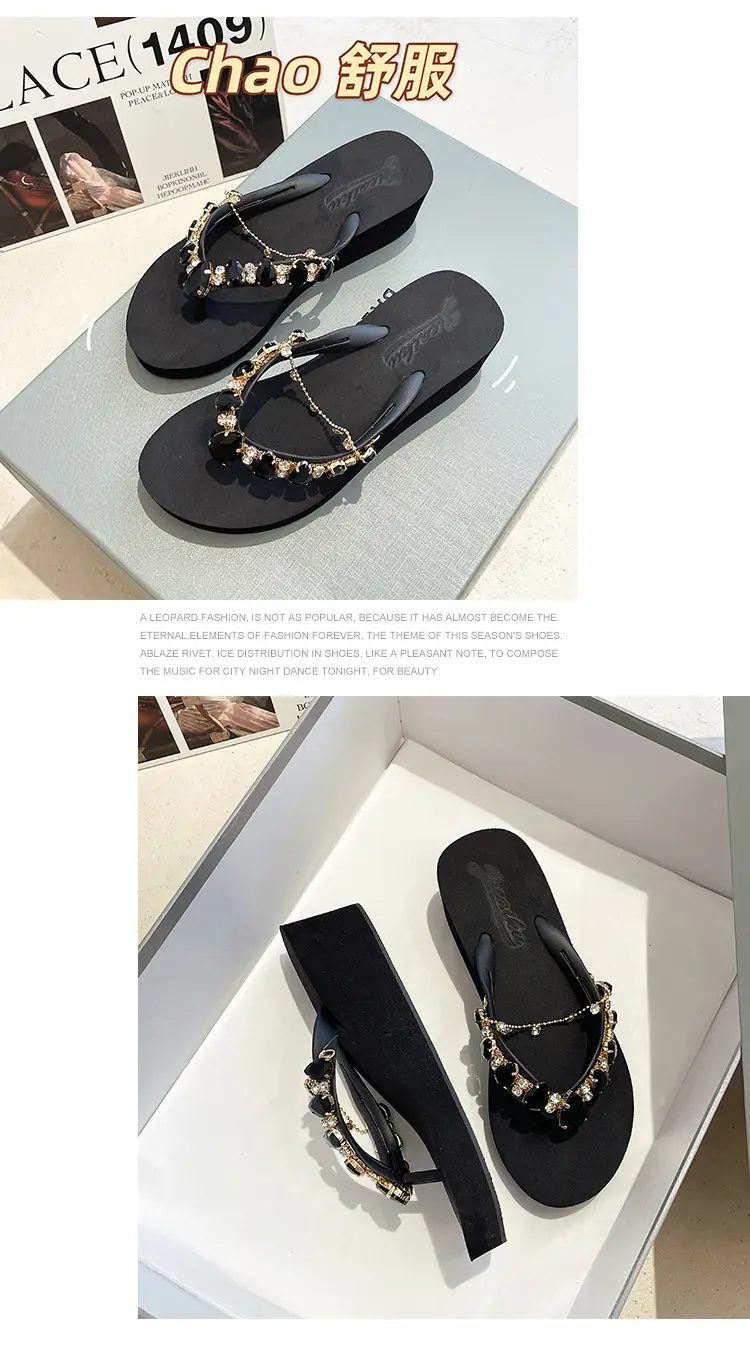 2024 Rhinestone Flip Flops Women's Green Platform Wedge — feature 14