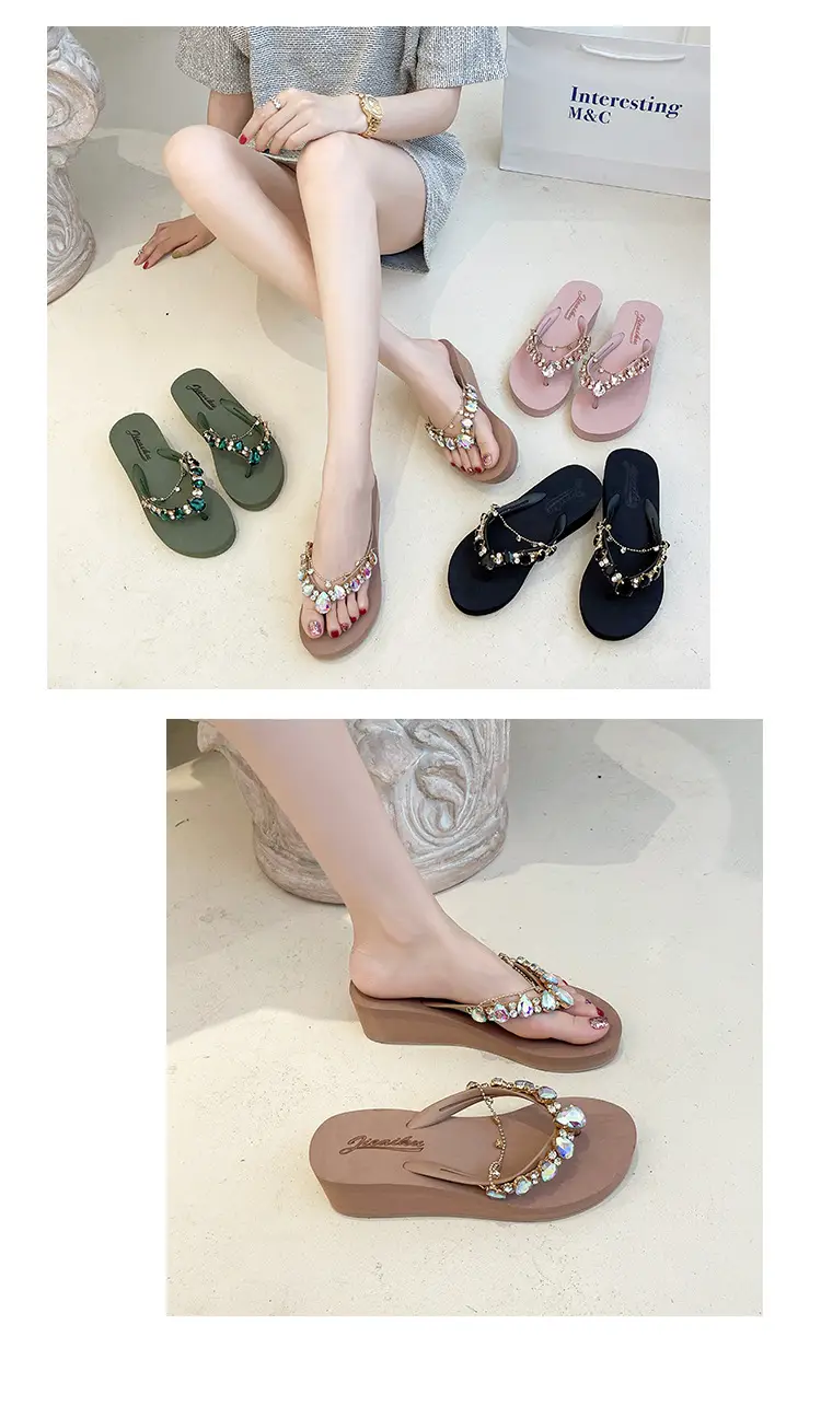 2024 Rhinestone Flip Flops Women's Green Platform Wedge — feature 16