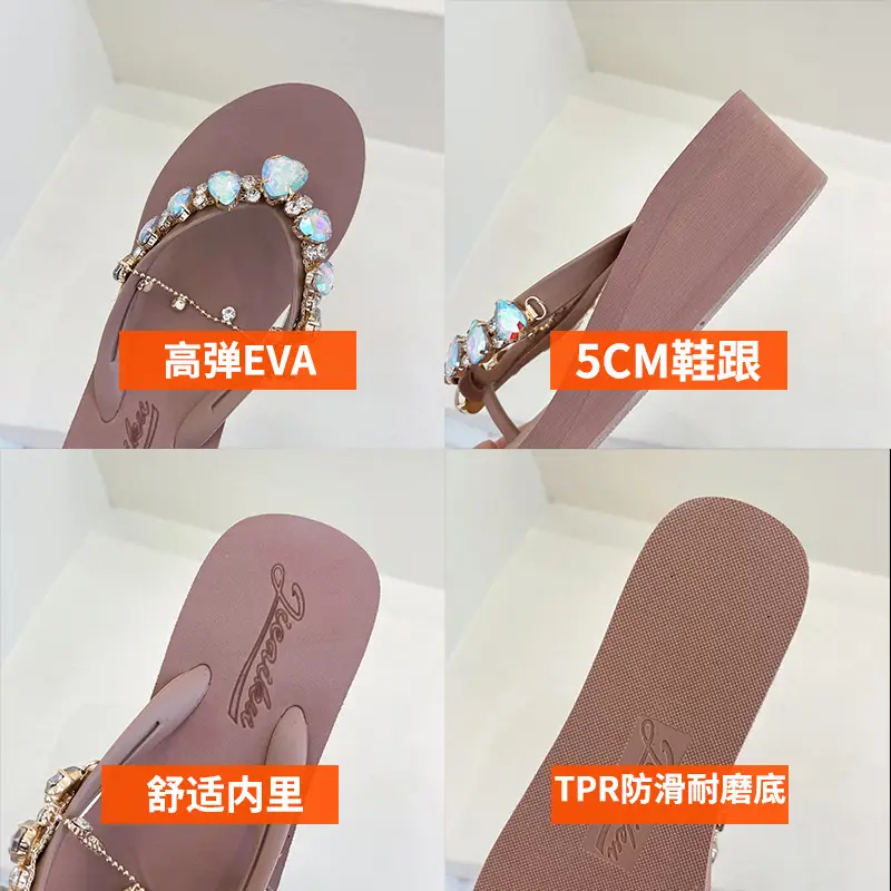 2024 Rhinestone Flip Flops Women's Green Platform Wedge — feature 18
