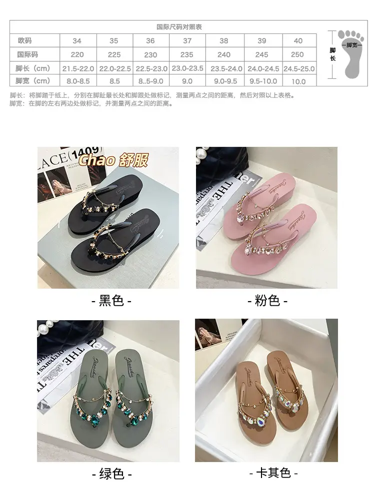 2024 Rhinestone Flip Flops Women's Green Platform Wedge — feature 6