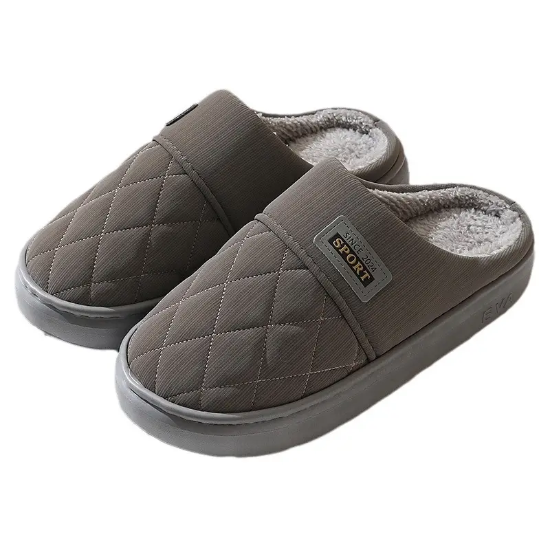 New in stock PU Cotton Slippers Men's plus size Home Indoor Thickened Warm Non-slip Casual All-match Slippers for Men