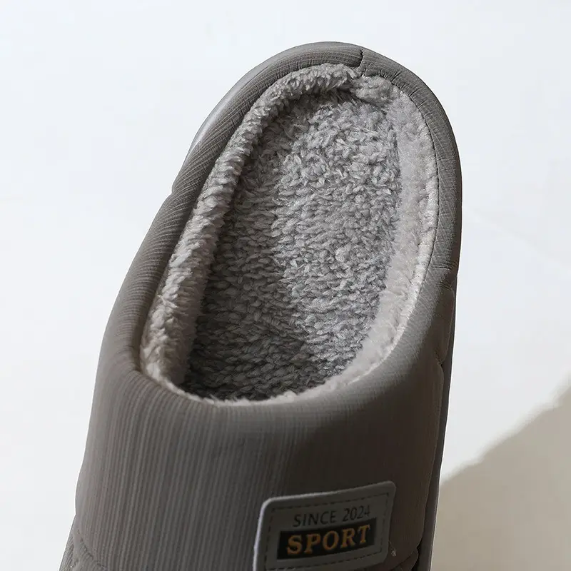 New in stock PU Cotton Slippers Men's plus size Home Indoor Thickened Warm Non-slip Casual All-match Slippers for Men — feature 11