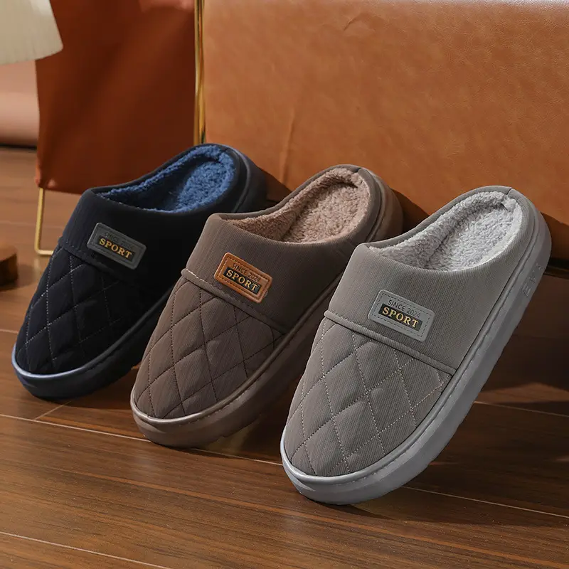 New in stock PU Cotton Slippers Men's plus size Home Indoor Thickened Warm Non-slip Casual All-match Slippers for Men — feature 15