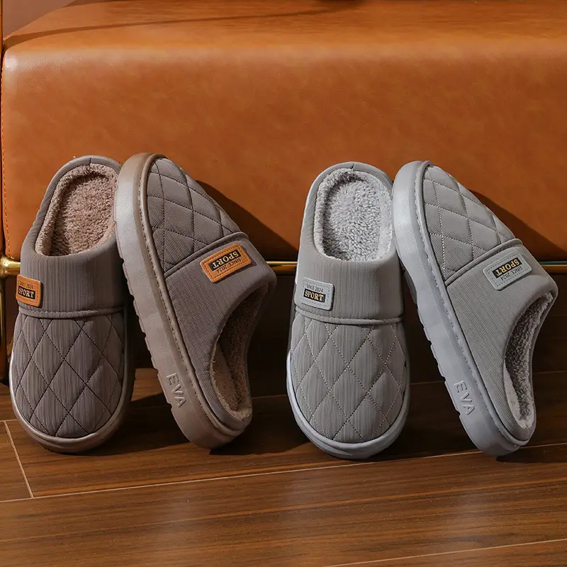 New in stock PU Cotton Slippers Men's plus size Home Indoor Thickened Warm Non-slip Casual All-match Slippers for Men — feature 16