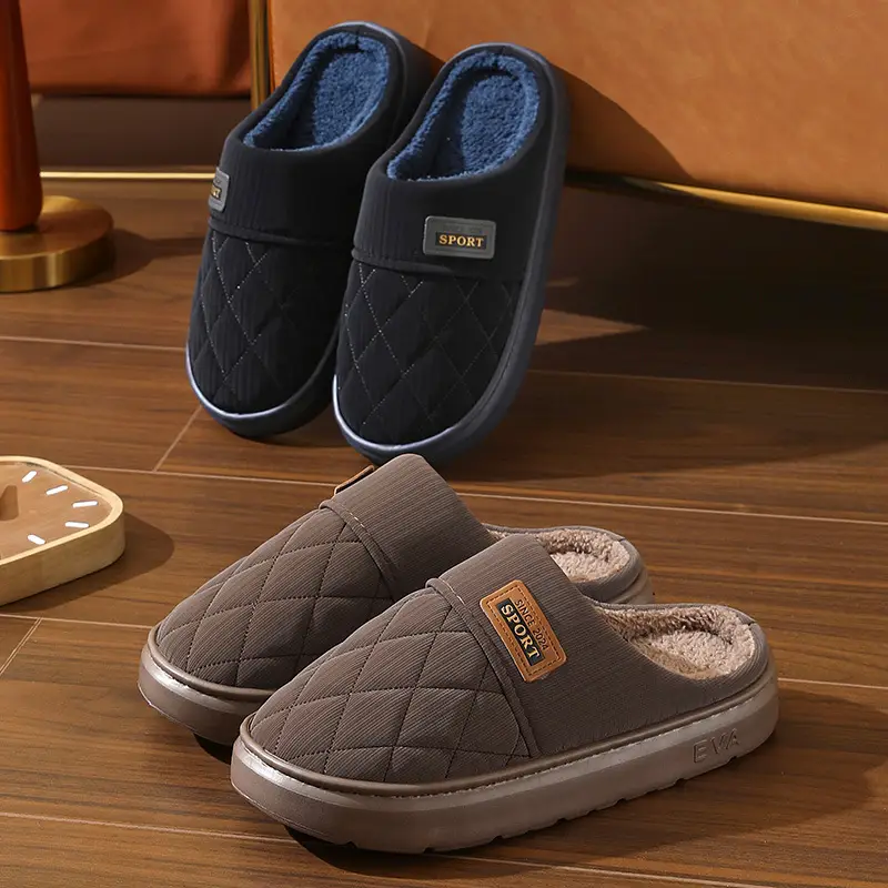 New in stock PU Cotton Slippers Men's plus size Home Indoor Thickened Warm Non-slip Casual All-match Slippers for Men — feature 17